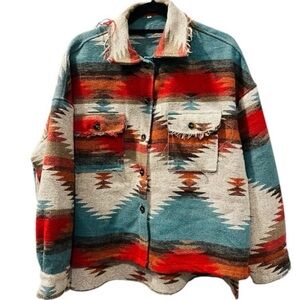 Aztec Native Rustic Boho Western Cowgirl Southwest Rodeo Shacket Jacket - M NWOT